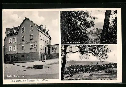 AK Eitelborn bei Koblenz, Gasthhof zur Sporkenburg, Burganlage, Gesamtansicht