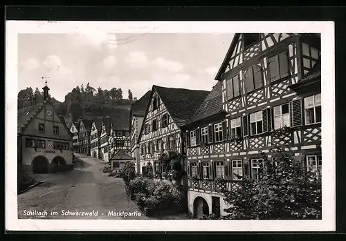 AK Schiltach im Schwarzwald, Marktpartie mit Fachwerkhäusern