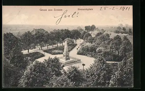 AK Zossen, Bismarckplatz aus der Vogelschau