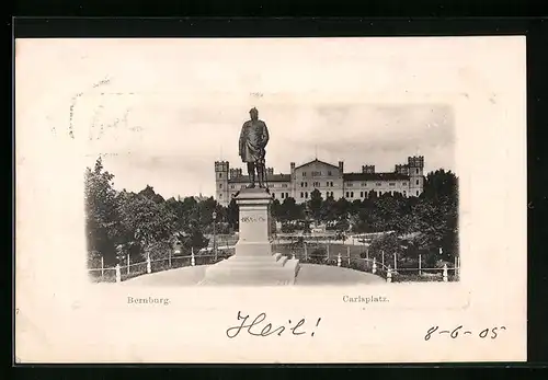 AK Bernburg, Carlsplatz mit Bismarck-Denkmal