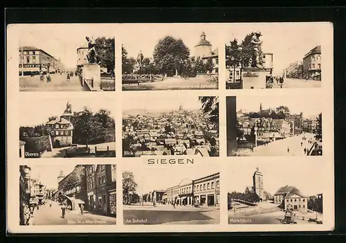AK Siegen, Kölner Tor und Kölner Strasse, Bahnhofstrasse in Bergmann a. d. Siegbrücke, Bahnhof