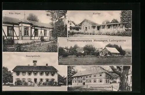 AK Münsingen /Ludwigshöhe, Kantine, Villa Hügel, Hauptgebäude, Mannschaftsgebäude