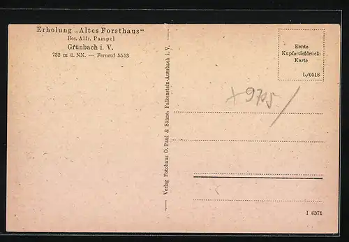 AK Grünbach i. V., Erholung Altes Forsthaus