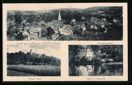 AK Lorch /Württ., Gesamtansicht, Kloster Lorch, Partie im Götzental