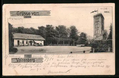 AK Valtenberg, Ortspartie mit Aussichtsturm