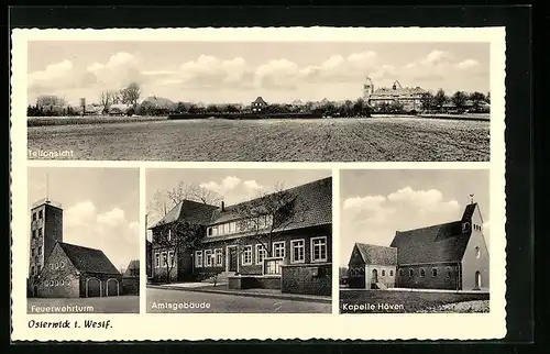 AK Osterwick i. Westf., Teilansicht, Feuerwehrturm, Amtsgebäude, Kapelle Höven