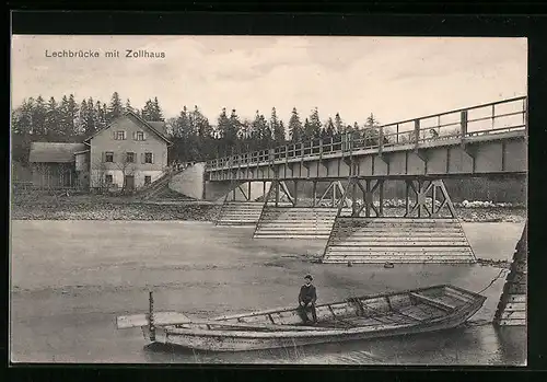 AK Lechfeld, Lechbrücke mit Zollhaus