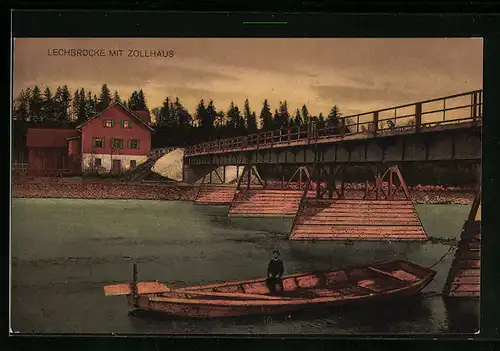 AK Lechfeld, Lechbrücke mit Zollhaus