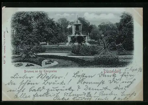 Mondschein-AK Düsseldorf, Brunnen an der Königsallee