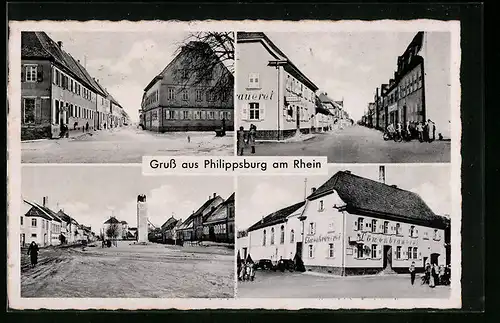 AK Philippsburg am Rhein, Ortspartie mit Löwenbrauerei