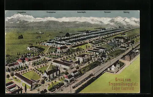 AK Lager Lechfeld, Truppenübungsplatz aus der Vogelschau