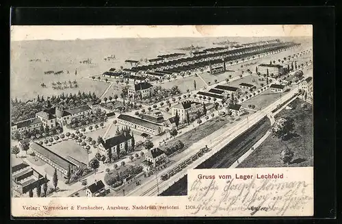 Künstler-AK Lager Lechfeld, Ortsansicht aus der Vogelschau