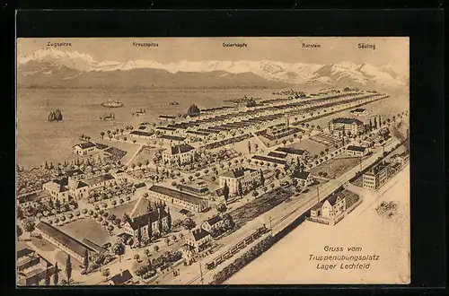 AK Lager Lechfeld, Truppenübungsplatz aus der Vogelschau