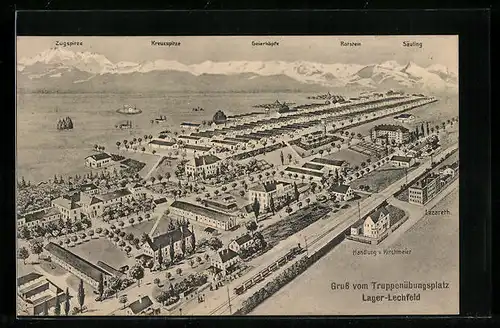 AK Lager Lechfeld, Truppenübungsplatz mit Zugspitze, Kreuzspitze und Rotstein