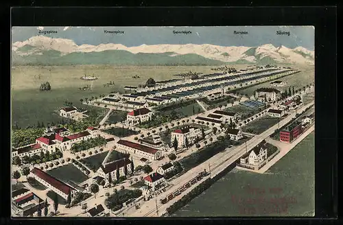 AK Lager Lechfeld, Truppenübungsplatz mit Zugspitze, Kreuzspitze und Rotstein