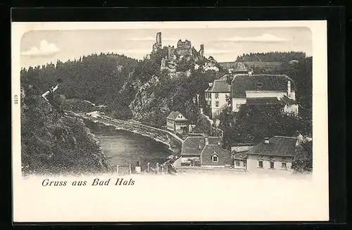 AK Bad Hals, Teilansicht mit Ruine