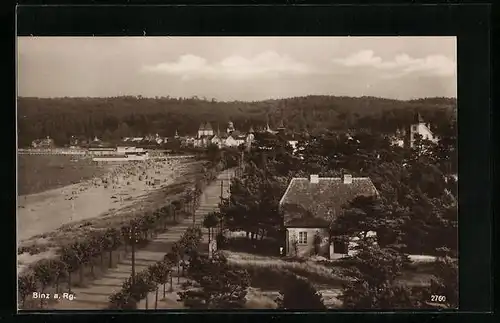 AK Binz a. Rügen, Ortsansicht mit Strand