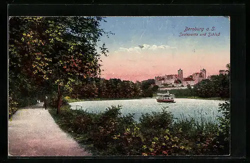 AK Bernburg a. S., Saalepartie und Schloss, Dampfer