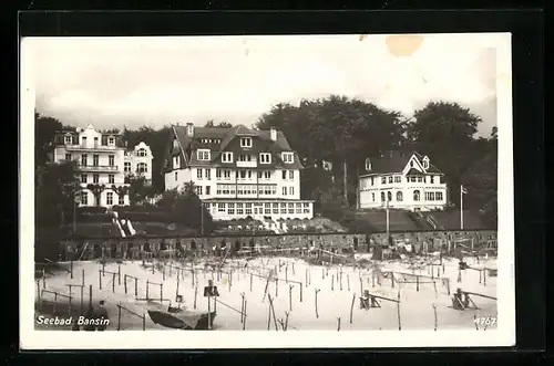 AK Bansin, Blick auf Strand und Häuser