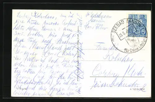 AK Bansin, Blick auf Strand und Häuser