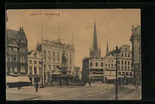 AK Lübeck, Strassenpartie am Klingenberg