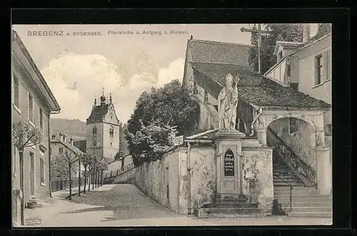 AK Bregenz a. Bodensee, Pfarrkirche und Aufgang zum Kloster