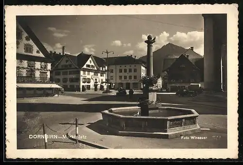 AK Dornbirn, Marktplatz mit Brunnen