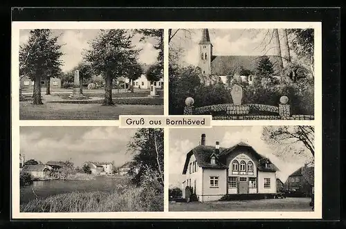 AK Bornhöved, Milchcentrale, Kirche, Denkmal