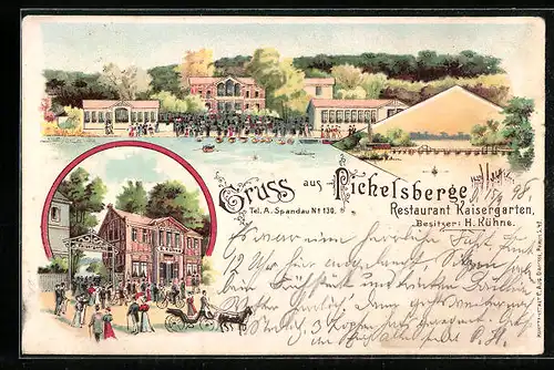 Lithographie Berlin-Pichelsberg, Restaurant Kaisergarten von H. Kühne