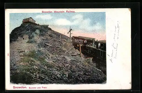 AK Snowdon, Mountain Railway, Summit and Train, Bergbahn