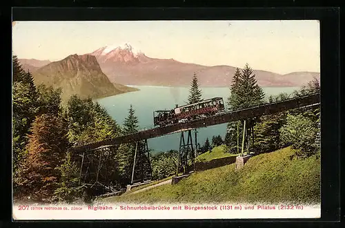 AK Rigibahn auf der Schnurtobelbrücke mit Bürgenstock und Pilatus