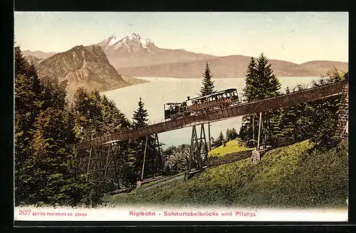 AK Rigibahn, Schnurtobelbrücke und Pilatus, Bergbahn