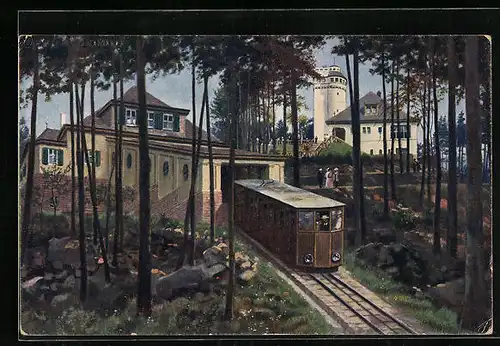 AK Baden-Baden, Merkur-Hotel mit Bergbahn