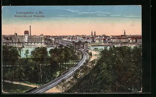 AK Ludwigshafen /Rh., Rheinbrücke und Walzmühle