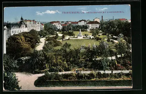 AK Frankenberg i.S., Totalansicht vom Friedenspark mit Siegesdenkmal