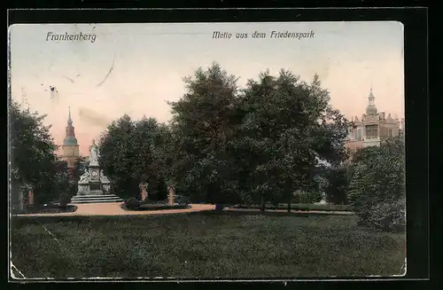 AK Frankenberg i.S., Friedenspark mit Siegesdenkmal und Kirche