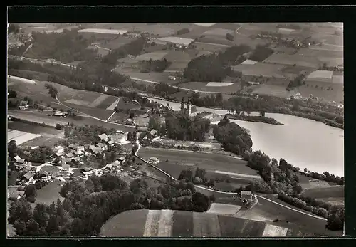 AK Vornbach am Inn, Fliegeraufnahme des Ortes mit Kirche und Fluss