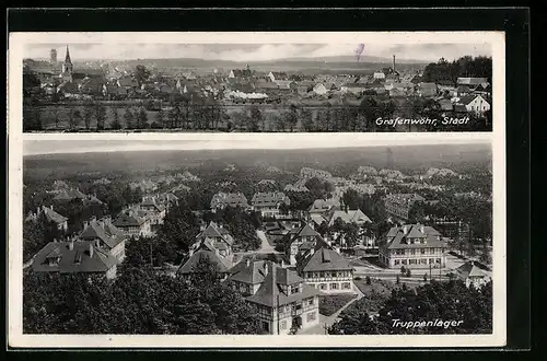 AK Grafenwöhr, Truppenlager und Ortsansicht aus der Vogelschau