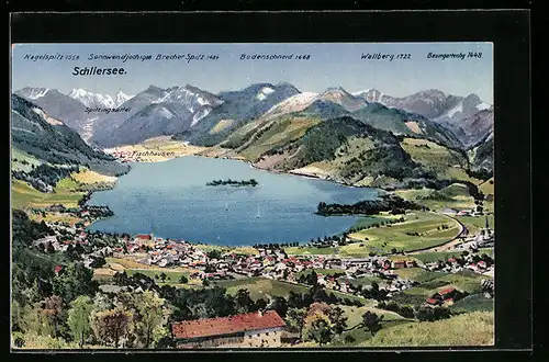 AK Schliersee, Panorama mit Fischhausen und Glashütte