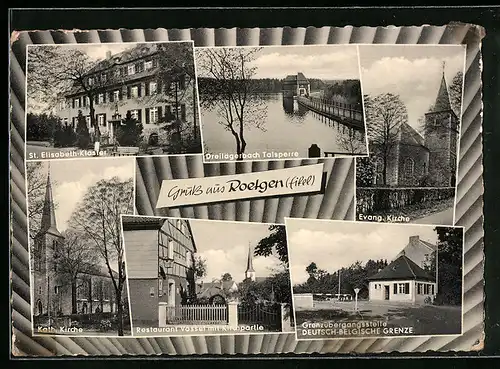 AK Roetgen /Eifel, Restaurant Vossel mit Kirchpartie, Dreilägerbach Talsperre