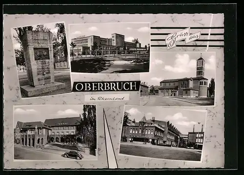 AK Oberbruch im Rheinland, Kirche, Rathaus, Kriegerdenkmal und Perlonwerk