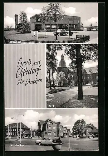 AK Alsdorf /Kr. Aachen, Hallenbad, Burg, An der Post