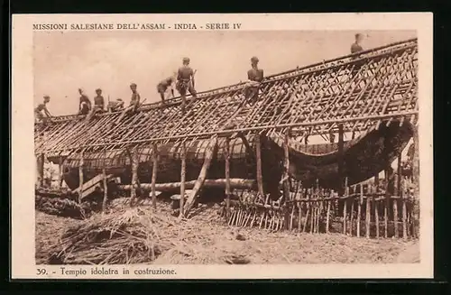 AK Tempio idolatra in costruzione, Bau eines Hauses in Indien