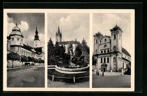 AK Presov, Kirche und Brunnen, Strassenpartie