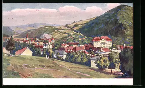 Künstler-AK Kúpele Trenc. Teplice, Celkový pohl`ad z juhovýchodnej strany