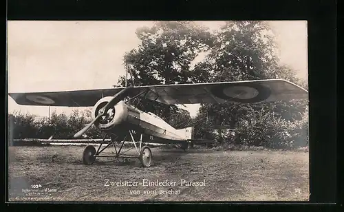 Foto-AK Sanke Nr. 1034: Zweisitzer-Eindecker Parasol von vorn gesehen