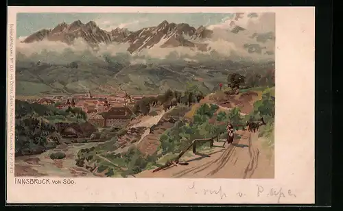 Künstler-AK Edward Theodore Compton: Innsbruck, Ortsansicht von Süd, mit Landstrasse