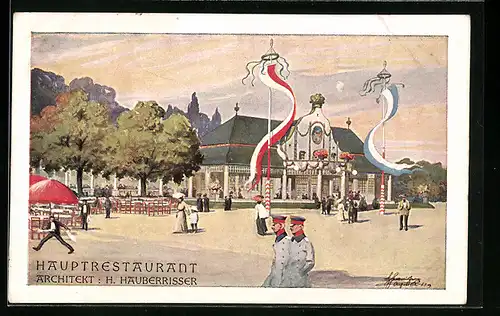 AK Regensburg, Oberpfälzische Kreisausstellung 1910, Hauptrestaurant auf dem Ausstellungsgelände