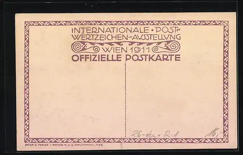 Künstler-AK sign. Erwin Puchinger: Wien, Internationale Postwertzeichen Ausstellung 1911, Postkutsche