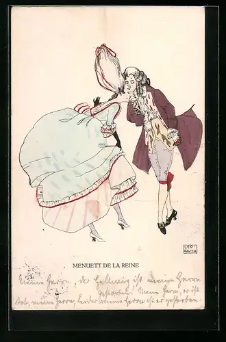 Künstler-AK sign. Leo Rauth: Menuett de la Reine, Jugendstil